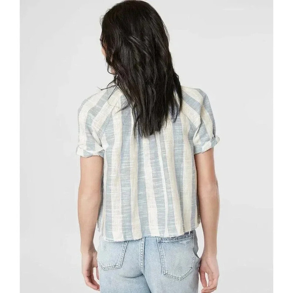Free People Womens Away At Sea Blue Striped Button-Down Top Shirt Size Large - Picture 2 of 11